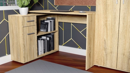 Biurko narożne, modułowe, regał, elena, 120x93x76 cm, dąb sonoma
