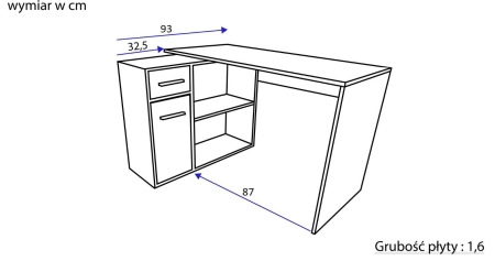 Biurko narożne, modułowe, regał, elena, 120x93x76 cm, dąb sonoma