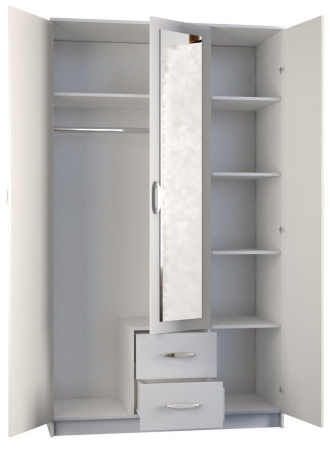 Szafa do sypialni, drzwi, szuflady, lustro, romana, 120x52x205 cm, biel, mat