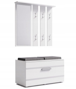 Garderoba do przedpokoju, szafka na buty, wieszak, lustro, opal, 85x35x180 cm, biel, mat
