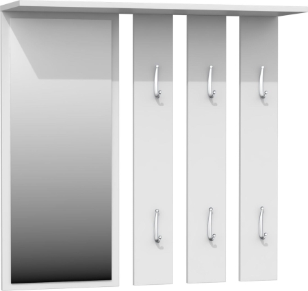 Wieszak na korytarz, półka, lustro, opal, 85x15x82 cm, biel, mat