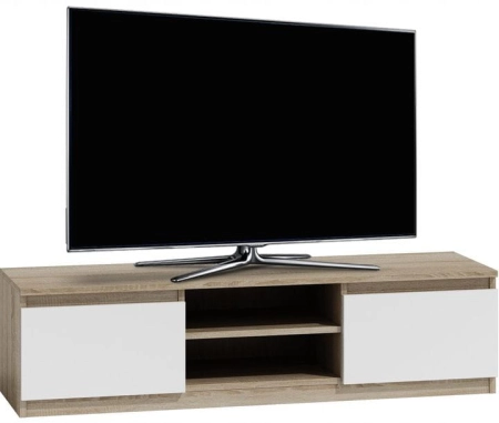 Szafka pod telewizor, stolik rtv, malwa, 140x40x36 cm, dąb sonoma, biel, mat