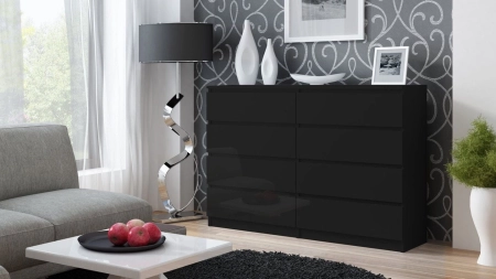Komoda do sypialni, salonu, M8, 140x40x97 cm, czerń, połysk