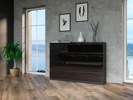 Komoda do sypialni, salonu, M8, 140x40x97 cm, czerń, połysk