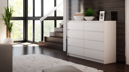 Komoda do sypialni, salonu, K8, 140x40x97 cm, biel, mat