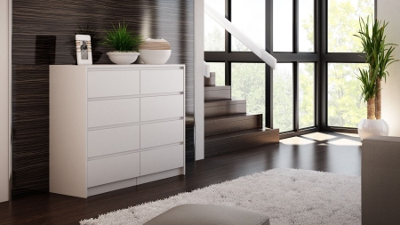 Komoda do sypialni, salonu, K8, 120x40x97 cm, biel, mat