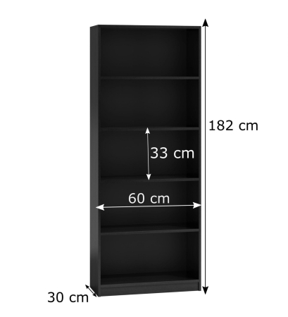 Regał, szafka, biblioteczka, R60, 60x30x182 cm, czerń, mat