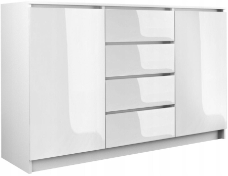 Komoda do sypialni, pokoju, 2D4S, 140x40x97 cm, biel, połysk