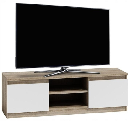 Szafka pod telewizor, stolik rtv, malwa, 120x40x36 cm, dąb sonoma, biel, mat