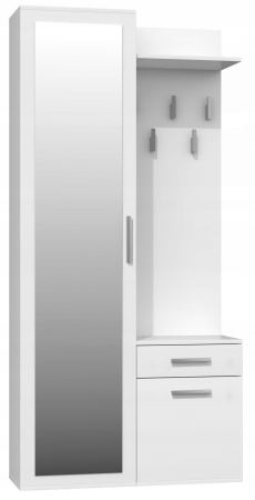 Garderoba, szafa, wieszak, lustro, duo, 100x35x180 cm, biel, mat