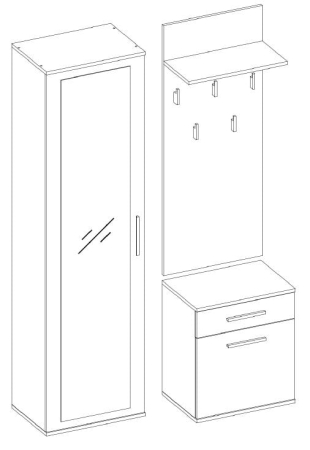 Garderoba, szafa, wieszak, lustro, duo, 100x35x180 cm, biel, mat