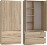 Szafa do sypialni, drzwi, 2 szuflady, 90x50x180 cm, dąb sonoma