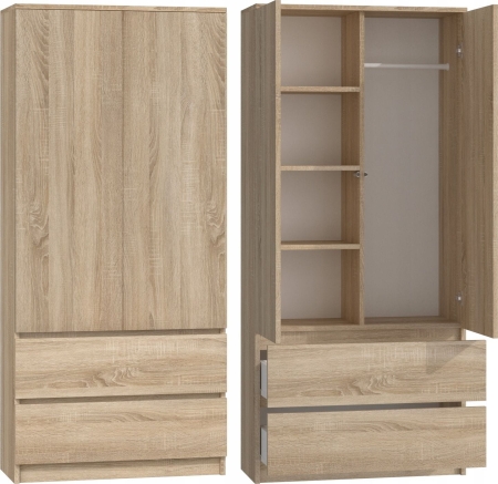 Szafa do sypialni, drzwi, 2 szuflady, 90x50x180 cm, dąb sonoma