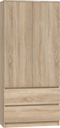 Szafa do sypialni, drzwi, 2 szuflady, 90x50x180 cm, dąb sonoma