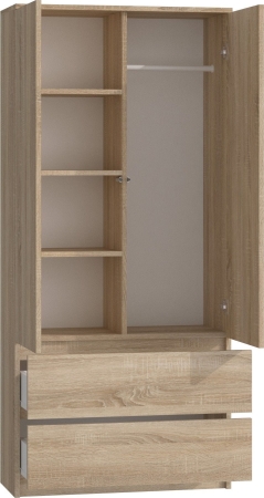 Szafa do sypialni, drzwi, 2 szuflady, 90x50x180 cm, dąb sonoma