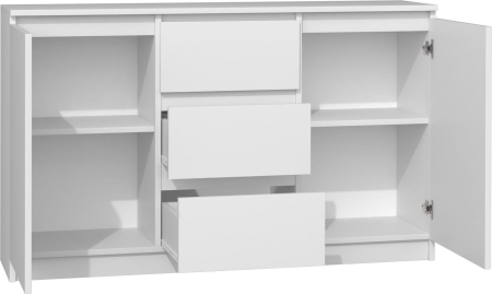 Komoda do sypialni, pokoju, 2D3S, 120x30x75 cm, biel, mat
