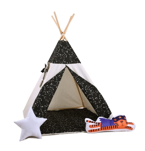 Przejdź do produktu Namiot tipi dla dzieci, bawełna, okienko, tygrys, nocne niebo