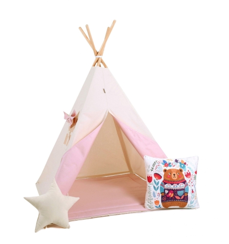 Przejdź do produktu Namiot tipi dla dzieci, bawełna, okienko, poduszka miś, słodka lukrecja