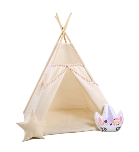 Przejdź do produktu Namiot tipi dla dzieci, bawełna, okienko, jednorożec, kuleczkowa mgiełka