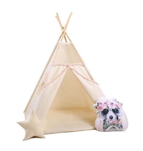 Przejdź do produktu Namiot tipi dla dzieci, bawełna, okienko, szop, kuleczkowa mgiełka