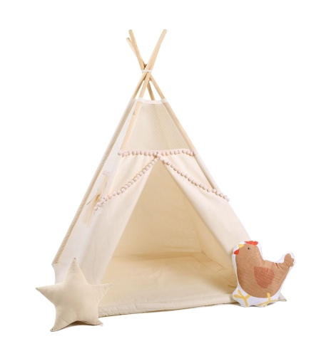 Przejdź do produktu Namiot tipi dla dzieci, bawełna, okienko, kura, kuleczkowa mgiełka