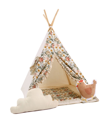 Przejdź do produktu Namiot tipi dla dzieci, bawełna, okienko, kura, słodka sielanka