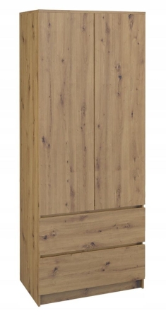 Szafa do sypialni, drzwi, 2 szuflady, 90x50x180 cm, dąb artisan