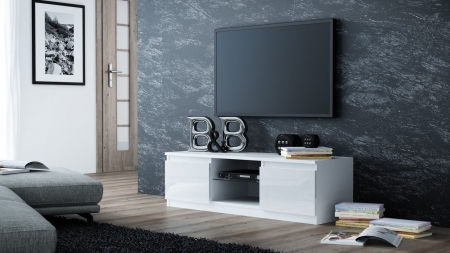 Szafka pod telewizor, stolik rtv, 140x40x36 cm, biel, połysk