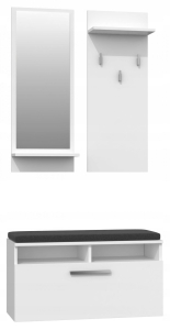Garderoba, szafka na obuwie, wieszak, lustro, riva, 85x35x180 cm, biel, mat