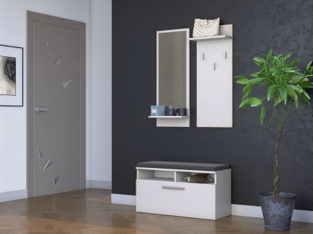 Garderoba, szafka na obuwie, wieszak, lustro, riva, 85x35x180 cm, biel, mat
