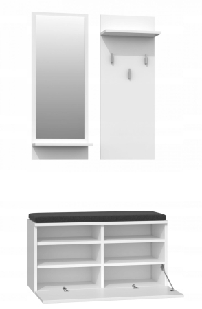 Garderoba, szafka na obuwie, wieszak, lustro, riva, 85x35x180 cm, biel, mat