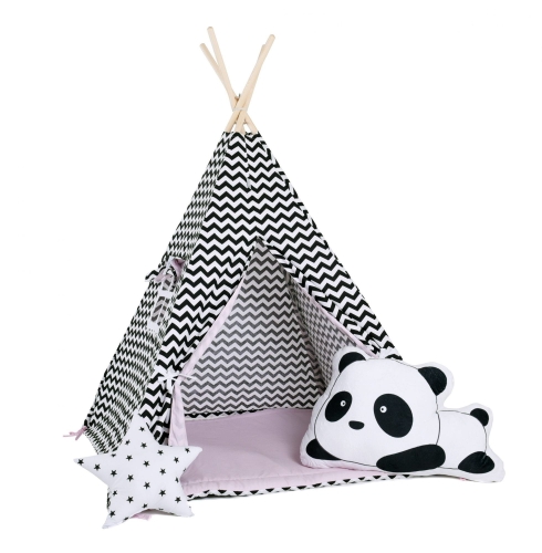 Przejdź do produktu Namiot tipi dla dzieci, bawełna, okienko, panda, pudrowy design