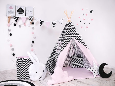 Namiot tipi dla dzieci, bawełna, okienko, mega zestaw, pudrowy design