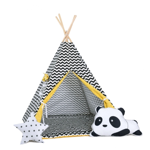 Przejdź do produktu Namiot tipi dla dzieci, bawełna, okienko, panda, słoneczny zygzak