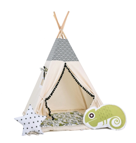 Przejdź do produktu Namiot tipi dla dzieci, bawełna, okienko, kameleon, meksykańska zabawa