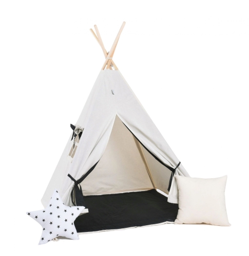 Przejdź do produktu Namiot tipi dla dzieci, bawełna, okienko, poduszka, grafitowa elegancja
