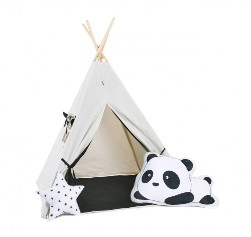 Przejdź do produktu Namiot tipi dla dzieci, bawełna, okienko, panda, grafitowa elegancja