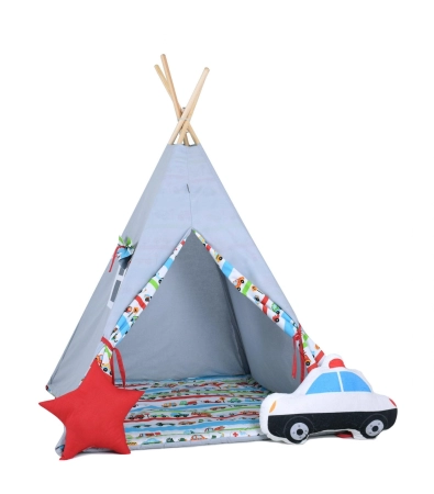 Namiot tipi dla dzieci, bawełna, okienko, radiowóz, autkowy rajd