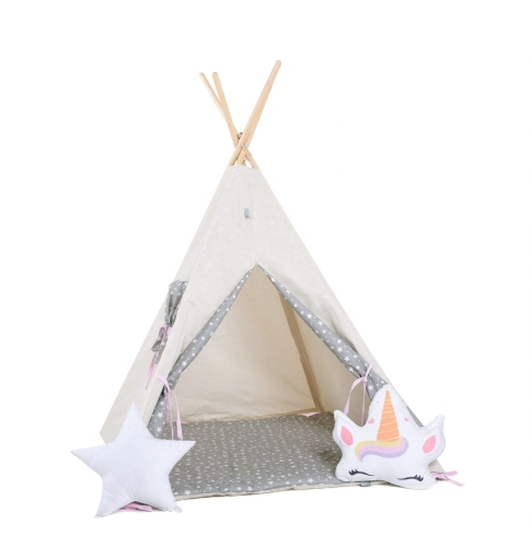 Przejdź do produktu Namiot tipi dla dzieci, bawełna, okienko, jednorożec, waniliowa kraina, 110x160 cm
