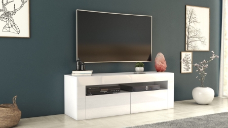 Szafka pod telewizor, stolik rtv, deko, 140x40x45 cm, biel, połysk
