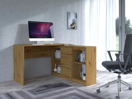 Biurko narożne, komoda na dokumenty, 2D3S, 120x123x76 cm, dąb artisan