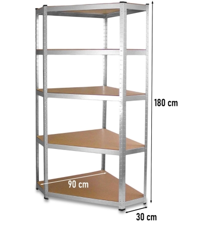 Regał metalowy, magazynowy, narożny, garażowy, 90x30x180cm, 175 kg