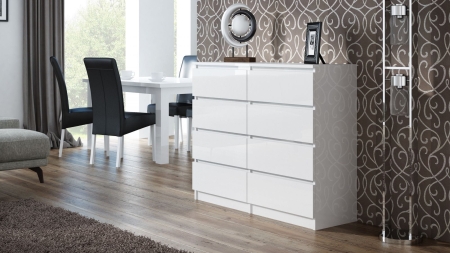 Komoda do sypialni, salonu, M8, 120x40x97 cm, biel, połysk