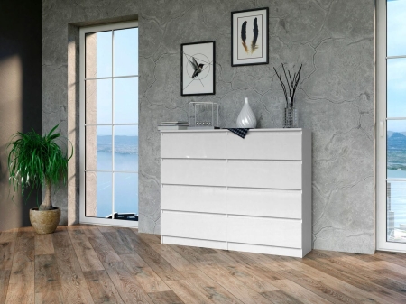 Komoda do sypialni, salonu, M8, 120x40x97 cm, biel, połysk