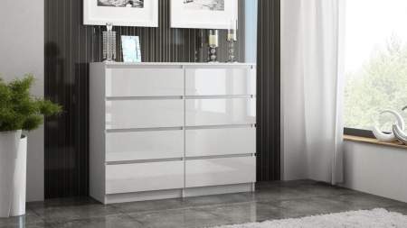 Komoda do sypialni, salonu, M8, 120x40x97 cm, biel, połysk