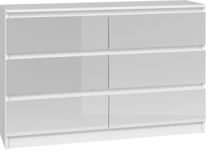 Komoda do sypialni, salonu, M6, 120x30x77 cm, biel, połysk