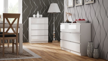 Komoda do sypialni, salonu, M6, 120x30x77 cm, biel, połysk
