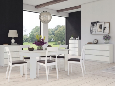 Komoda do sypialni, salonu, M6, 120x30x77 cm, biel, połysk