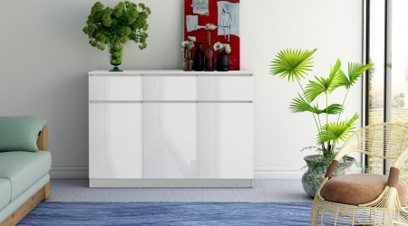 Komoda do sypialni, pokoju, 3D3S, 120x40x97 cm, biel, połysk