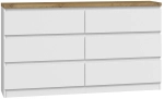Komoda do sypialni, salonu, M6, 140x40x77 cm, biel, mat, dąb artisan